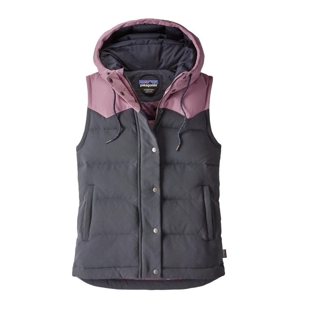 Patagonia Women's Sz S Bivy Hooded‎ Vest in Gray, Pink Hooded Down Filled